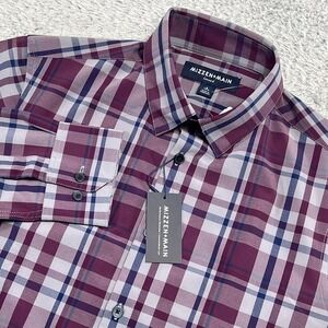 Mizzen Main Dress Shirt Mens Small Purple Plaid NWT Slim Fit Leeward Performance